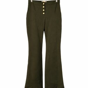 Michael by Michael Kors Olive Flare Trousers with Gold Button Front